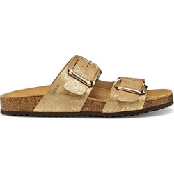 Geox Brionia Δερμάτινα Γυναικεία Σανδάλια Ανατομικά Χρυσά D45Y3B00077C2012