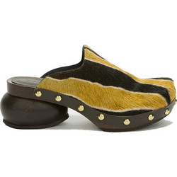 Scholl Γυναικεία Πέδιλα Suede Μαύρα Κίτρινα με Χοντρό Χαμηλό Τακούνι και Φιάπα F00942