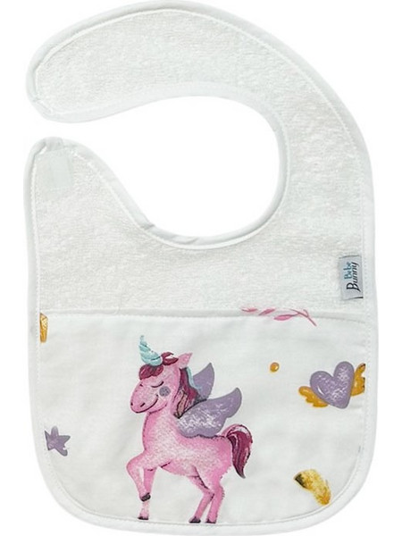 BunnyBebe Unicorn Σαλιάρα από 100% Βαμβάκι με Αυτοκόλλητο Λευκή