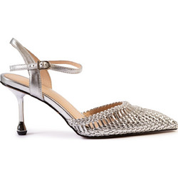 Versace 19V69 Γόβες Slingback Δερμάτινες με Λεπτό Χαμηλό Τακούνι Ασημί AM5H108-988
