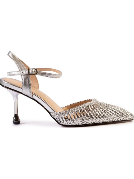 Versace 19V69 Γόβες Slingback Δερμάτινες με Λεπτό Χαμηλό Τακούνι Ασημί AM5H108-988