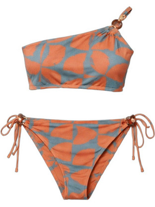 Lida Bikini Set με Έναν Ώμο Πορτοκαλί Πετρόλ 9-29509-2943