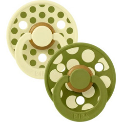 BIBS Colour Πιπίλες Καουτσούκ 6-18m Polka Dot Luna Wasabi 2τμχ