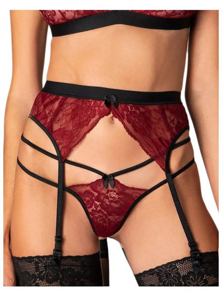 Milena By Paris Ζαρτιέρες με Δαντέλα See Through Μαύρες Κόκκινες 5354