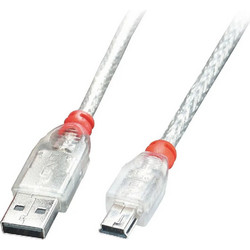 Lindy 41783 Καλώδιο Braided USB-A Male 2.0 to USB-B Mini Male 2m Transparent