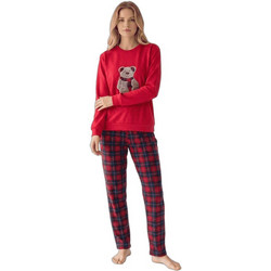 Harmony Teddy Bear Σετ Γυναικείες Πιτζάμες Χειμωνιάτικες Βαμβακερές Κόκκινες 111917