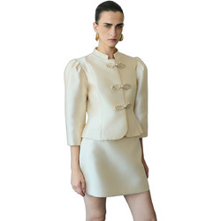 Mix & Match Γυναικείο Σακάκι Κοντό Υφασμάτινο Μεσάτο Εκρού FW2616