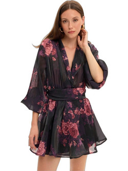 Ciel Concept Maya Μίνι Φούστα Υφασμάτινη Ψηλόμεση Floral Μαύρη Κόκκινη GRPREFALL14