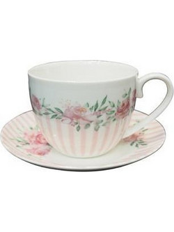 Estheti Φλιτζάνι Cappuccino & Τσαγιού Πορσελάνης Λευκό Ροζ 230ml 820-00004