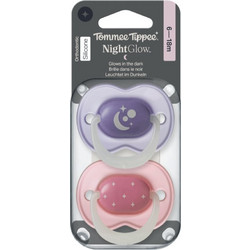 Tommee Tippee NightGlow Girl Ορθοδοντικές Πιπίλες Σιλικόνης Νυκτός 6-18m Μωβ Φούξια 2τμχ