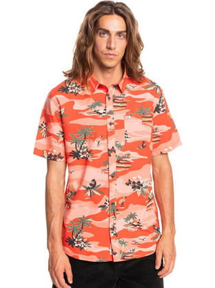 Quiksilver Ανδρικό Πουκάμισο Βαμβακερό Φλοράλ Κοντομάνικο Κανονική Γραμμή Πορτοκαλί EQYWT04321-NNJ6