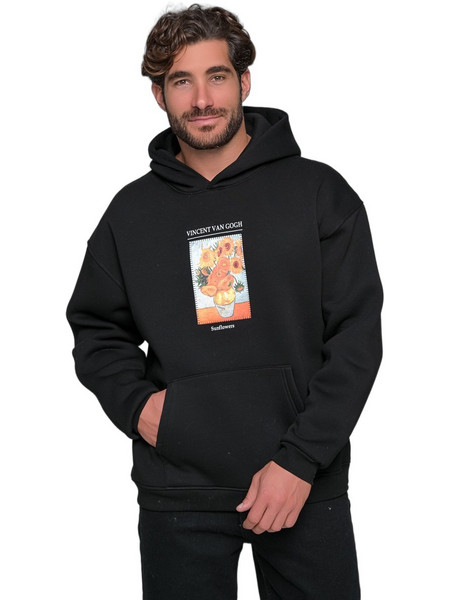 Ben Tailor Sun Flowers Ανδρικό Φούτερ με Κουκούλα Μαύρο