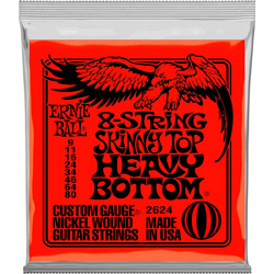 Ernie Ball 2624 Skinny Top Heavy Bottom Σετ 8 Χορδές Ηλεκτρικής Κιθάρας Nickel Plated Steel 9-80" Hard Tension