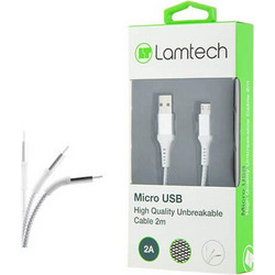 Καλώδιο Φόρτισης LAMTECH (LAM450275) USB-A σε Micro USB - 2A, QC, USB 2.0 - Braided - 2m - Λευκό LAM450275
