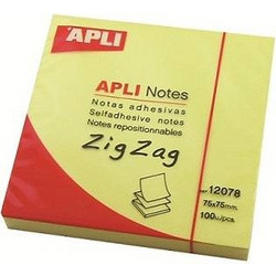 Αυτοκόλλητα χαρτάκια Apli Zig-Zag 75x75mm Κίτρινο