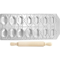 IMPERIA Ιταλίας Raviolamp Φόρμα Design 14 θέσεων Αλουμινίου Ασημί για Ζυμαρικά Pesciolini 32x14x1.5cm και Ξύλινος Πλάστης