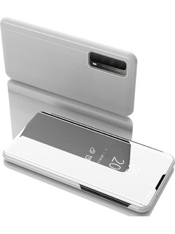 Θήκη Huawei P Smart (2021) OEM Mirror Surface Series Flip Window δερματίνη ασημί
