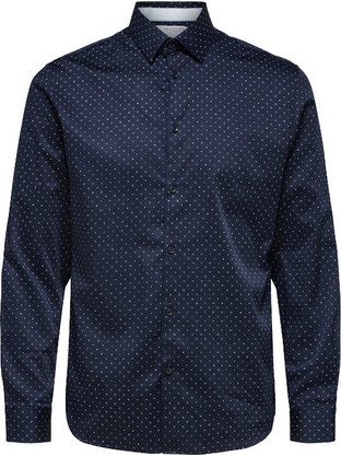 Selected Ανδρικό Πουκάμισο Βαμβακερό Μακρυμάνικο Slim Fit Navy Μπλε 16077346