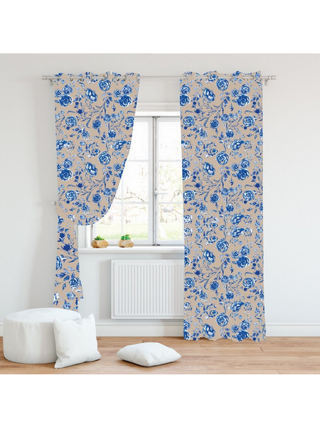 Mc Decor Κουρτίνα με Τρουκς 140x280 Blue Flower Light Brown