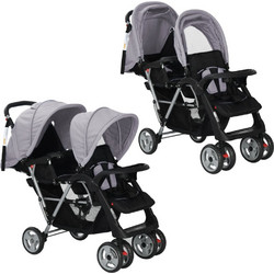 vidaXL Twin Καρότσι για Δίδυμα Grey Black 10113