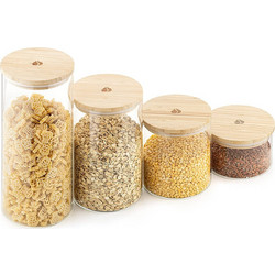 Navaris Glass Storage Jars Set of 4 - Σετ 4 Γυάλινα Βάζα Αποθήκευσης με Καπάκι από Μπαμπού - 1.4L / 1L / 600ml / 300ml - Clear (54600.02.04)