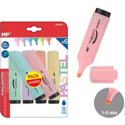 MP Μαρκαδόρος Υπογράμμισης PE505 Πάχος Μύτης 2-5mm 6 Pastel Χρώματα PE505