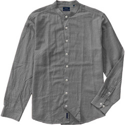 Double Ανδρικό Πουκάμισο Λινό Μακρυμάνικο Slim Fit με Mao Γιακά Γκρι GS-535