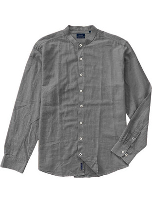 Double Ανδρικό Πουκάμισο Λινό Μακρυμάνικο Slim Fit με Mao Γιακά Γκρι GS-535