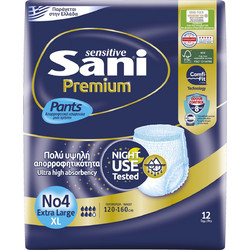 Sani Sensitive Premium Pants No4 XLarge Πάνες Βρακάκι Ακράτειας 7 Σταγόνες 12τμχ