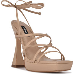 Nine West AILEY3 Γυναικεία Πέδιλα Δερμάτινα Nude με Χοντρό Ψηλό Τακούνι και Φιάπα
