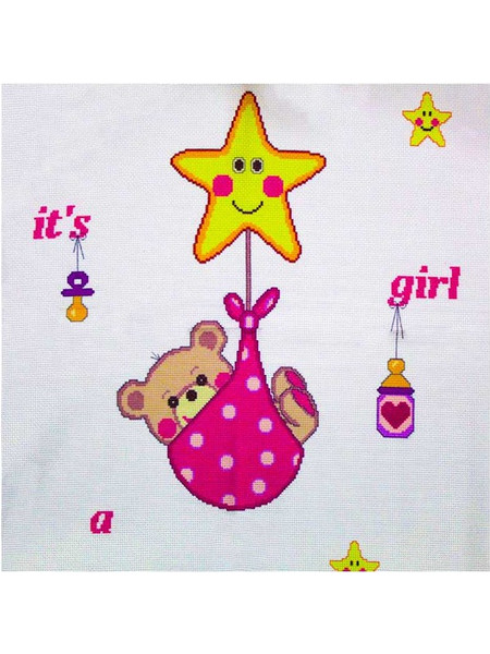 Κουβερτάκι για Κέντημα (It's a Girl) 90cm x 120cm σε Λευκό Χρώμα με Σταμπωτό σχέδιο για Κέντημα