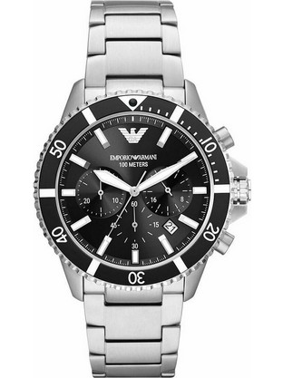 Emporio Armani Ανδρικό Ρολόι Χρονογράφος με Ασημί Μεταλλικό Μπρασελέ AR11360