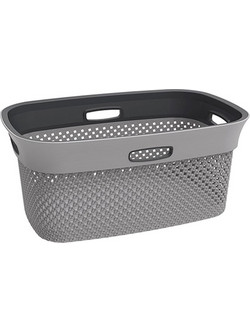 Καλάθι Ρούχων 59x39x26cm 45lt Πλαστικό 1.37kg με Σχέδιο Μάλλινου Πλεκτού WOOLLY Γκρι με Τέσσερις Λαβές DEA HOME ITALY