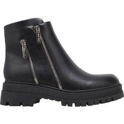 Nine West Pulls3 Γυναικεία Μποτάκια Biker Δερμάτινα Μαύρα με Χοντρό Χαμηλό Τακούνι LL-001