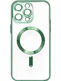 iPhone 13 Pro Max Magnetic (Magsafe) TPU Silicone Back Cover Case Transparent with GREEN Electroplating Frame (oem)