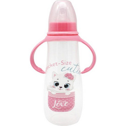 Honey Baby Πλαστικό Μπιμπερό με Θηλή Σιλικόνης 0m+ Cutie Cat Pink 300ml