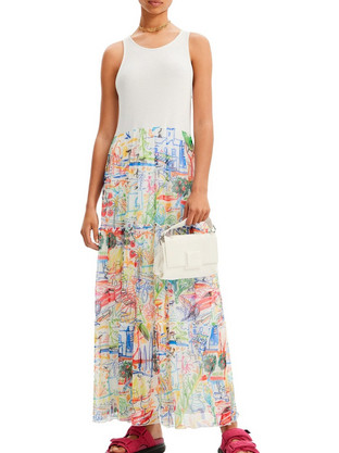 Desigual Quatro Maxi Καλοκαιρινό Καθημερινό Φόρεμα Λευκό 23SWVK91