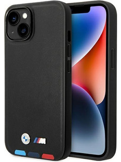 BMW Leather Stamp Tricolor Θήκη Cover Black (iPhone 14 Plus)