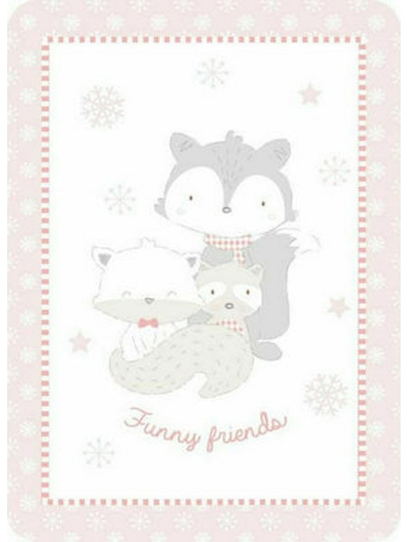 KikkaBoo Funny Friends Raccoon Κουβέρτα Αγκαλιάς Βελουτέ 80x110 Λευκή Ροζ