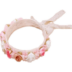 Παιδικό-βρεφικό στεφάνι κορδέλα με τριαντάφυλλα και δαντέλα για βάφτιση