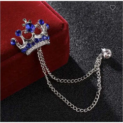 Ασημί Καρφίτσα Πέτου Crown με Μπλε Κρύσταλλο