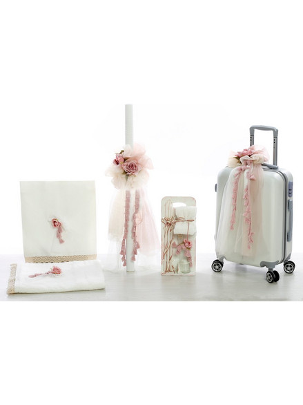 Bellissimo Σετ Βάπτισης με Βαλίτσα για Κορίτσι Pink Flowers ΣΔΣ-2354