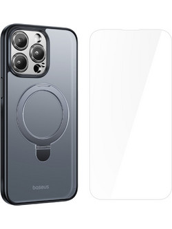 Θήκη iPhone 15 Pro Baseus Smart Ring Series Silicone Sockproof συμβατό με Magsafe φορτιστή και προστασία οθόνης (Tempered Glass) Πλάτη TPU μαύρο