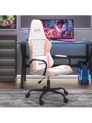 vidaXL Καρέκλα Gaming Δερματίνης Λευκή Ροζ 3143784