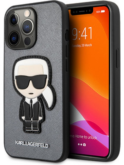 Karl Lagerfeld Ikonik Patch Saffiano Back Cover Grey (iPhone 13 Pro)