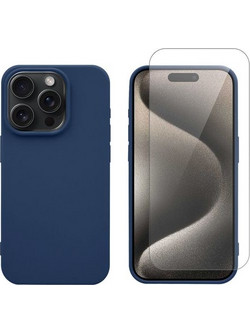 Redshield iPhone 15 Pro Silicone Case & Glass Blue Θήκη Κινητού & Προστατευτικό Οθόνης