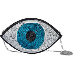 Τσαντάκι χιαστί από παγέτα σε σχήμα Greek Eye σε μαύρο χρώμα και ασημί αλυσίδα 27x18x3cm