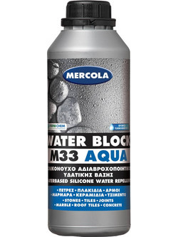 Mercola WATER BLOCK M33 AQUA Διαφανές Σιλικονούχο Ματ Αδιαβροχοποιητικό Νερού για Πέτρες Μάρμαρα Τσιμέντο Πλακίδια Διαφανές 1 Ltr