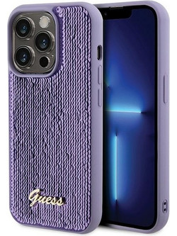 Guess Sequin Script Metal Back Cover Purple (iPhone 15 Pro)