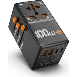 Αντάπτορας Tessan Universal GaN, 2xUSB, 2xTYPE-C, MAX 100W TS-WTA04